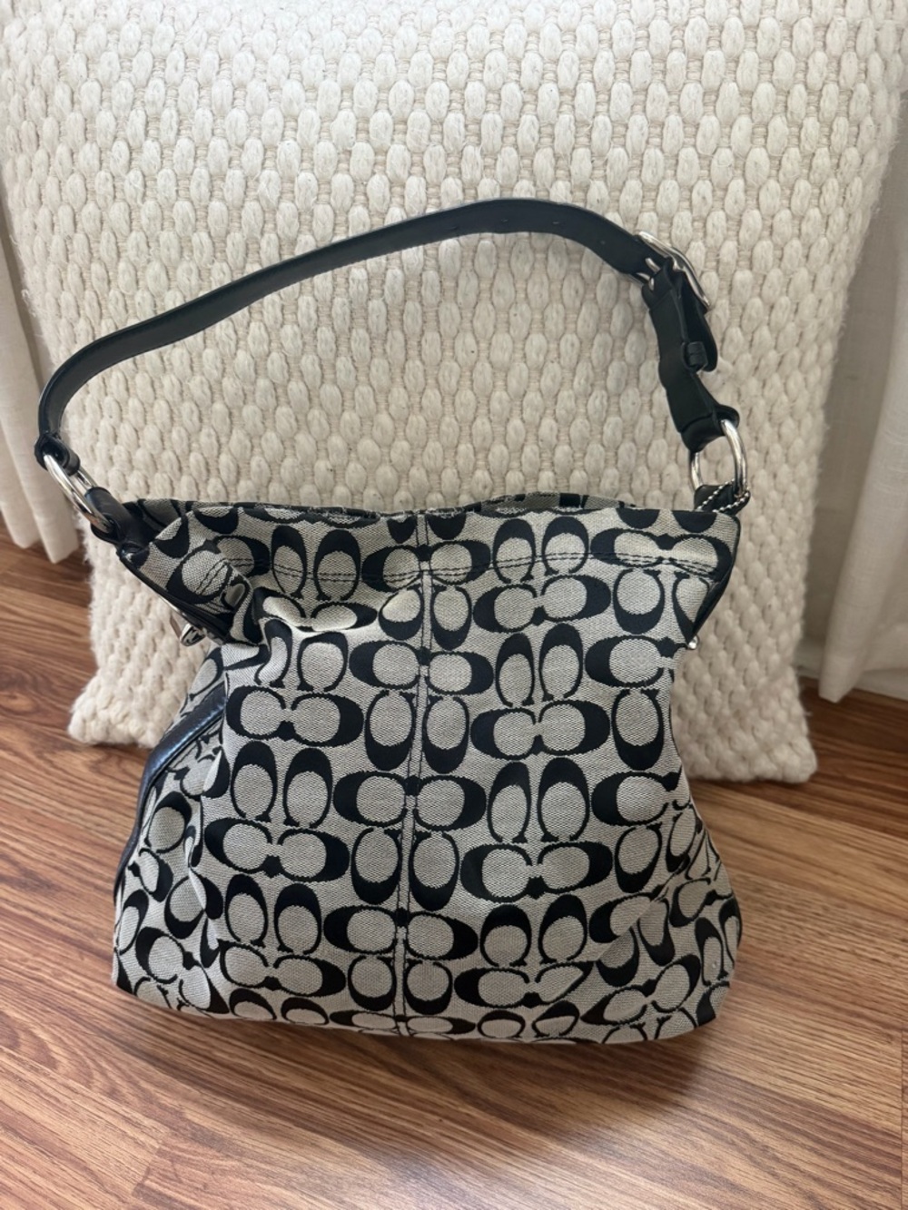 Coach black and grey shoulder bag with purple interior